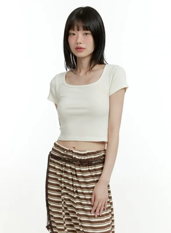 Basic Square Neck Slim Crop Top CL426 sold by Lewkin