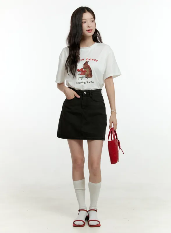 Solid Cotton Mini Skirt OL422 sold by Lewkin