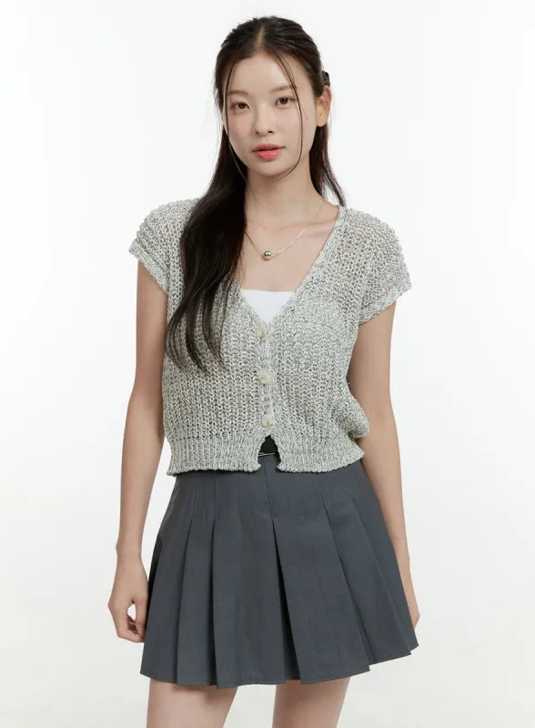 Knitted V-Neck Short Sleeve Cardigan OL430 sold by Lewkin