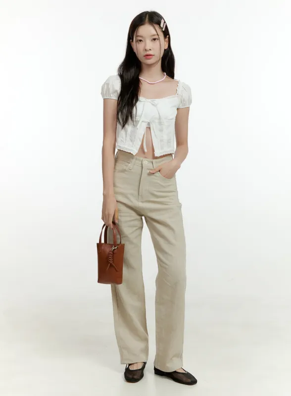 Linen Blended Straight Pants OL430 sold by Lewkin