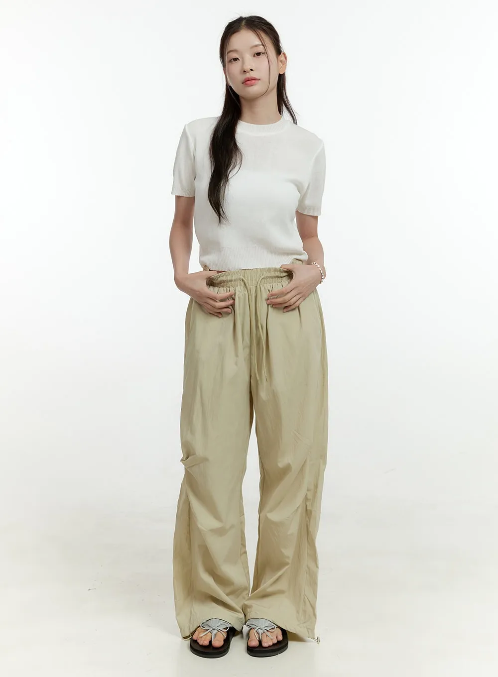 String Banded Wide Leg Pants OL430 sold by Lewkin product image thumbnail 3