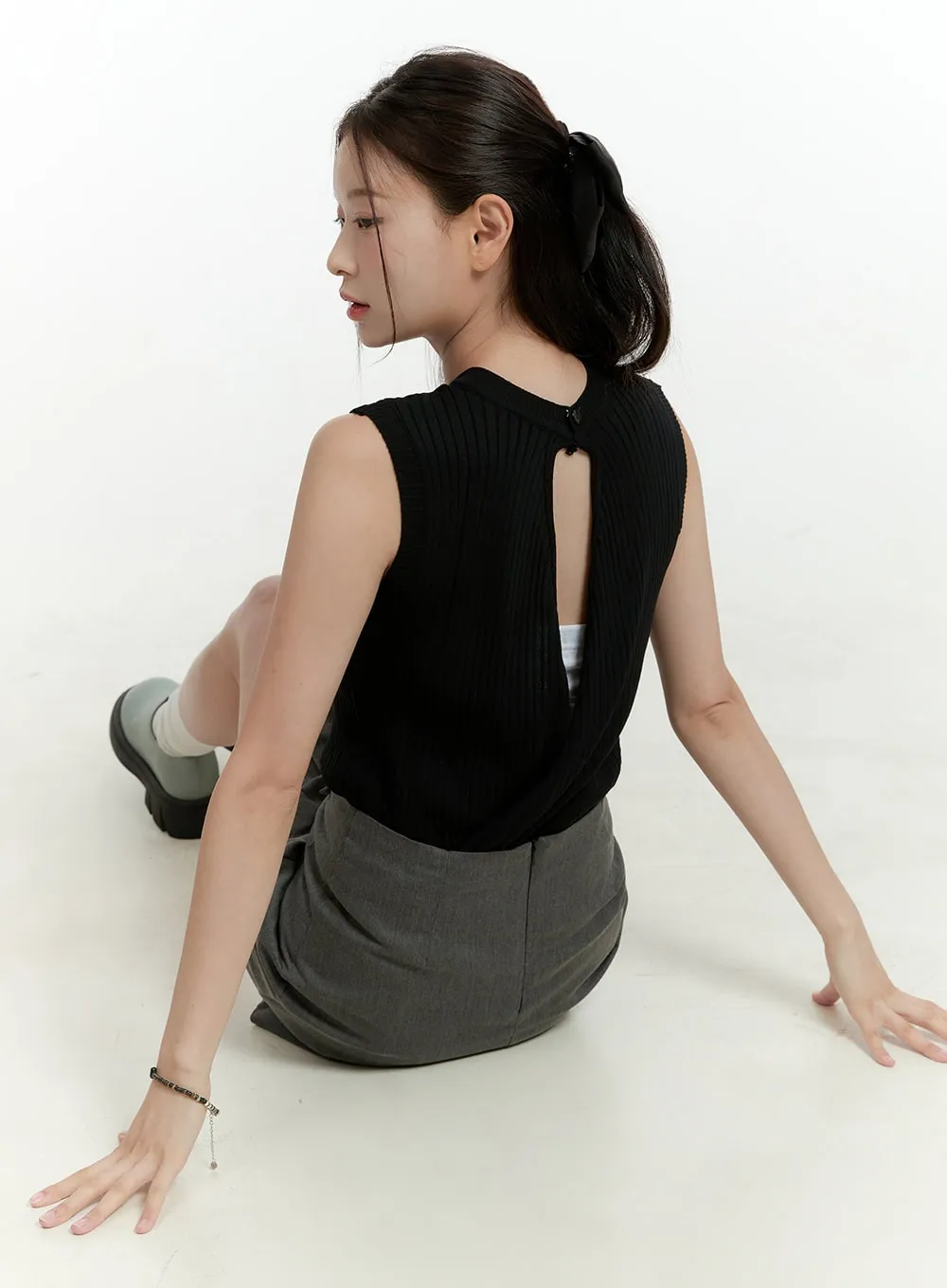 Back Slit Ribbed Sleeveless Top OL430 sold by Lewkin