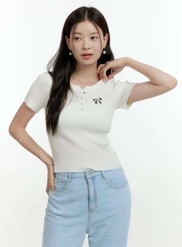 Ribbon Embroidered Crop Knit Top OL430 sold by Lewkin