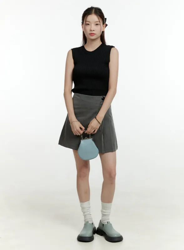 Wrap Half Pleated Mini Skirt OL430 sold by Lewkin