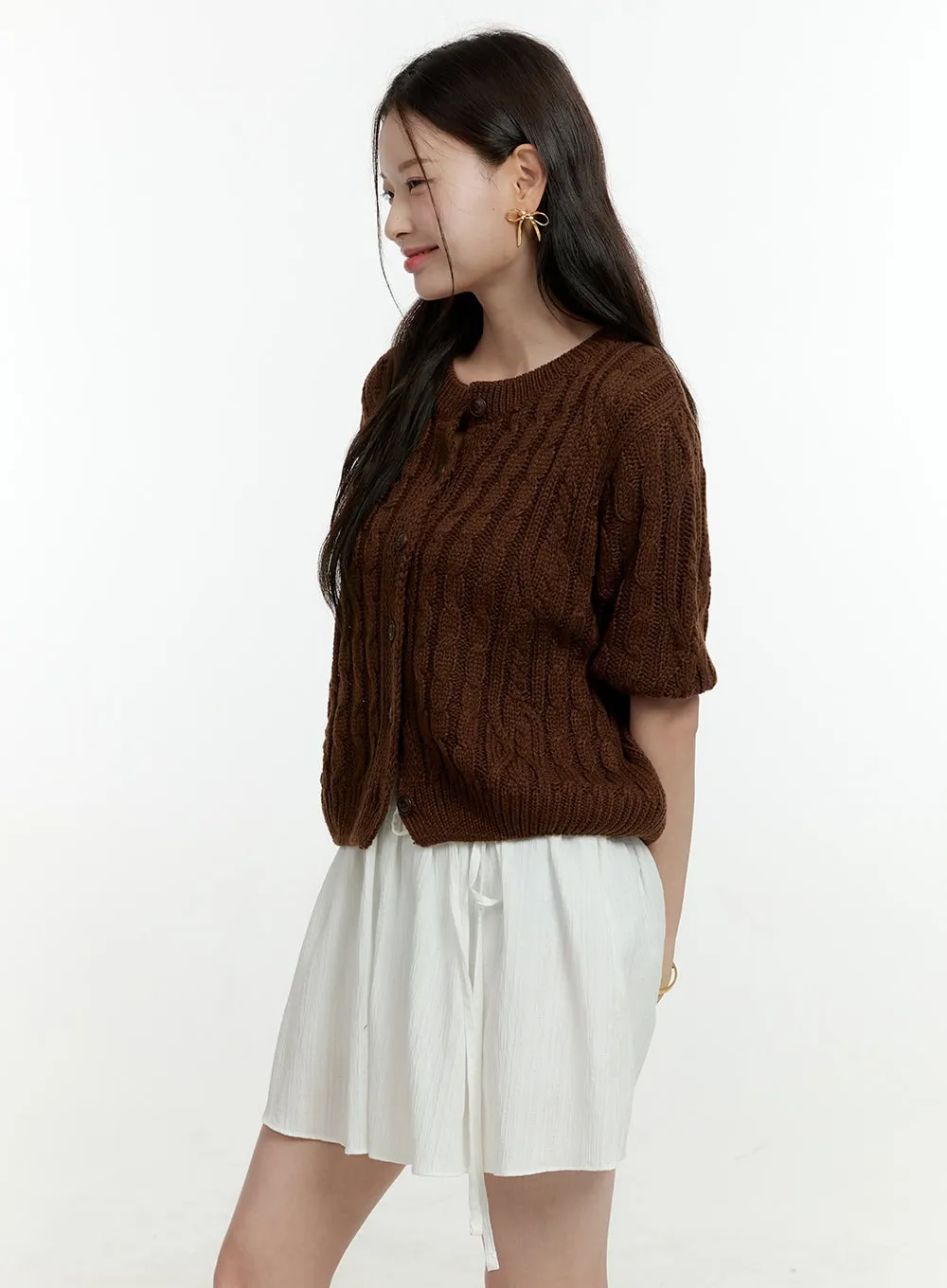 Cable Knit Short Sleeve Cardigan OL430 sold by Lewkin product image thumbnail 5