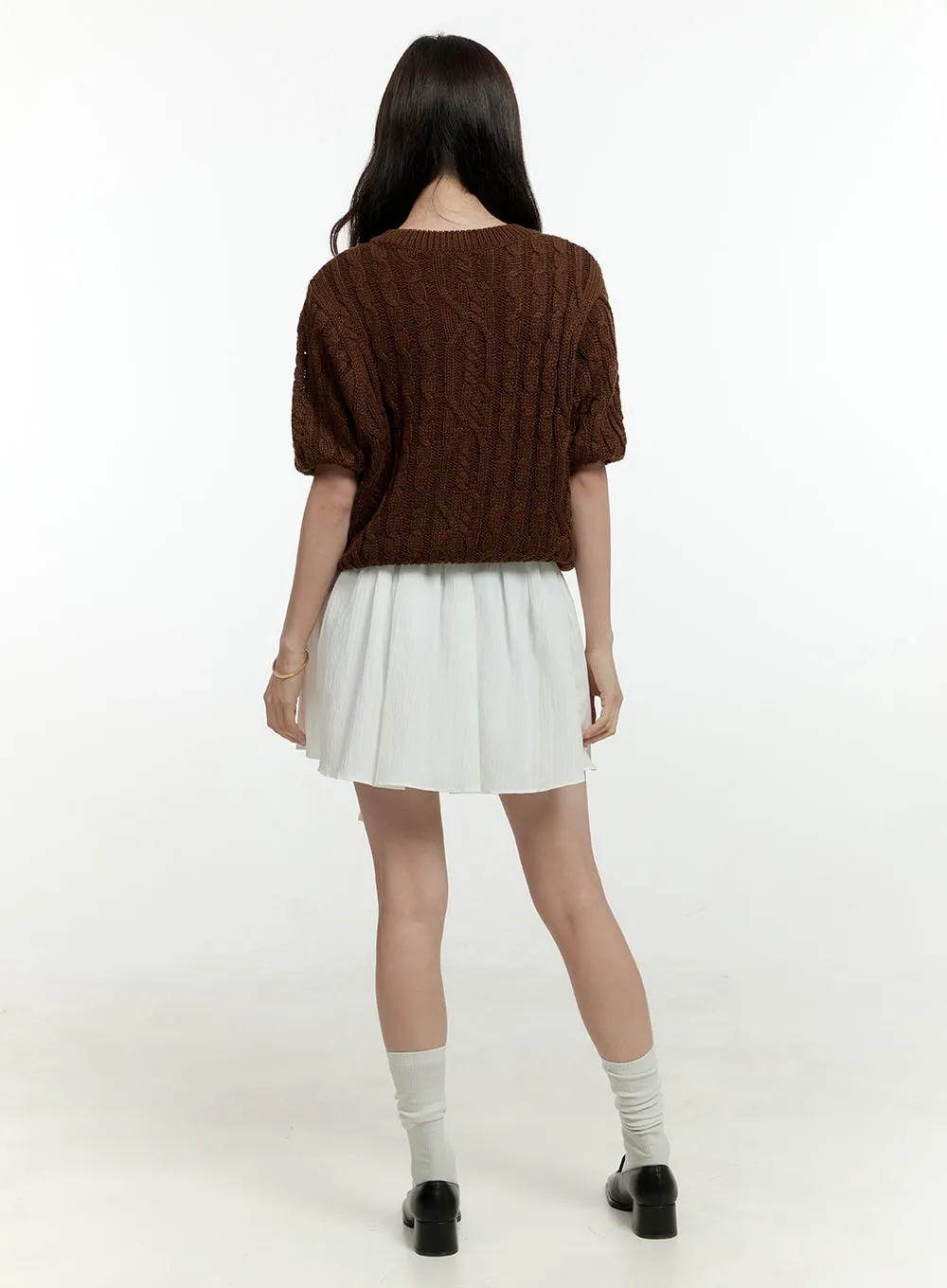 Cable Knit Short Sleeve Cardigan OL430 sold by Lewkin product image thumbnail 3