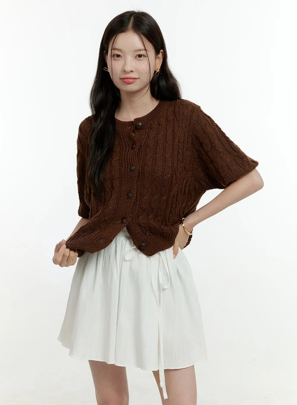 Cable Knit Short Sleeve Cardigan OL430 sold by Lewkin product image thumbnail 4