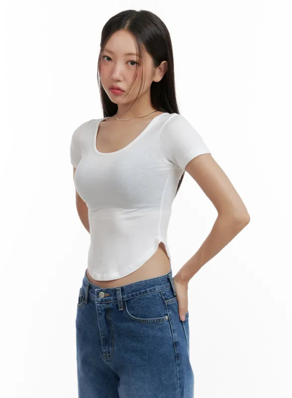 Slim U-Neck Crop Top CL431 sold by Lewkin