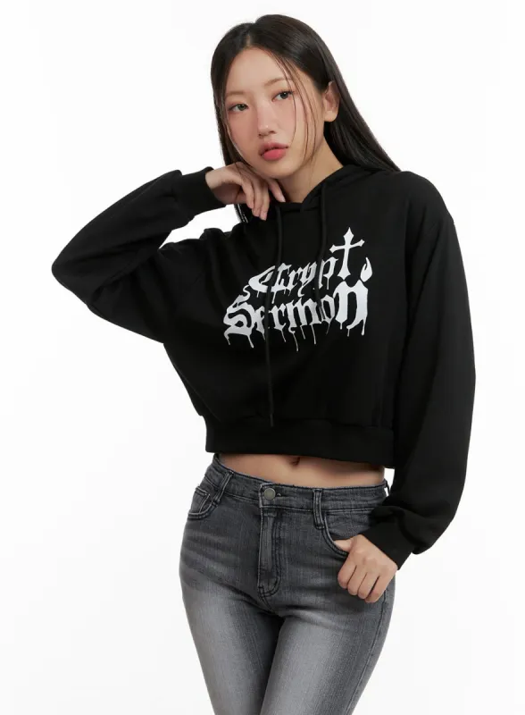 Graphic Cropped Sweat Hoodie CL431 sold by Lewkin
