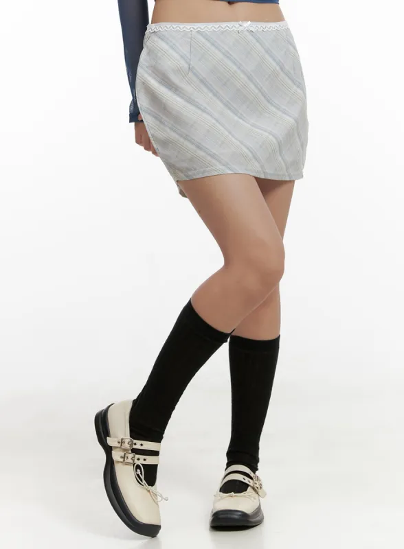 Lace Ribbon Checkered Mini Skirt CL431 sold by Lewkin