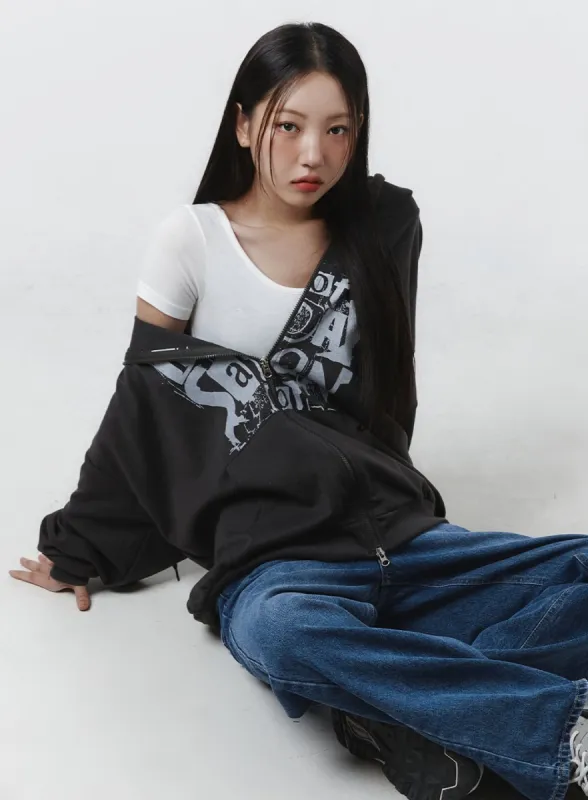 Acubi Oversized Two-Way Zip-Up Sweatshirt CL431 sold by Lewkin
