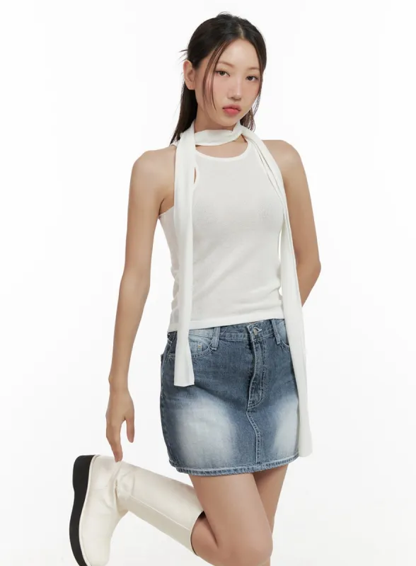 Crop Sleeveless Top with Scarf CL431 sold by Lewkin