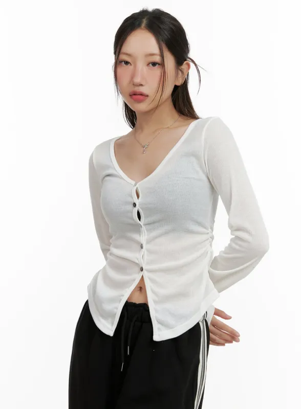 V-Neck Buttoned Top CL431 sold by Lewkin
