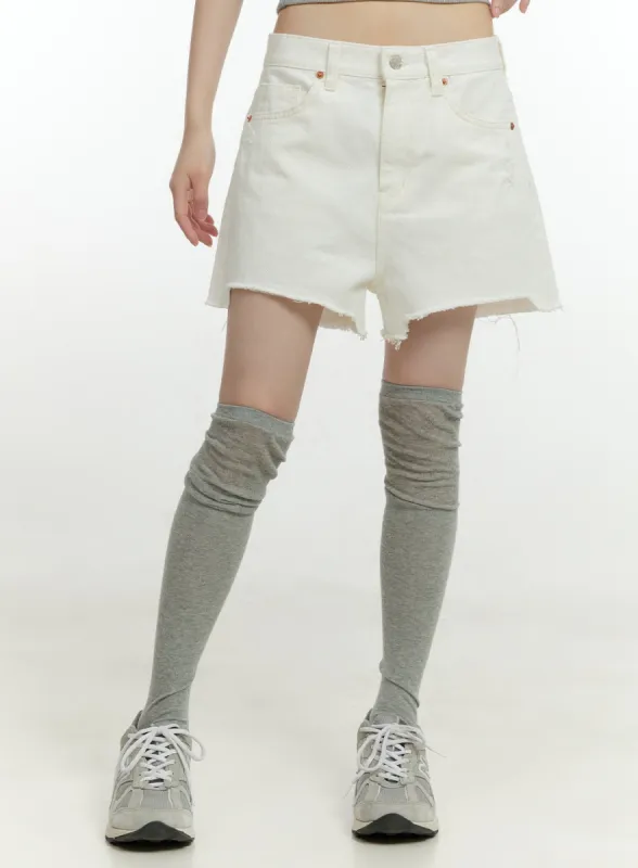 Destroyed Hem Wide Fit Cotton Shorts CG401 sold by Lewkin