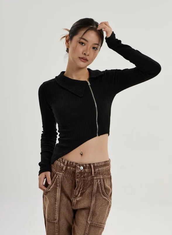 Unbalanced Crop Side Zipper Top CN14 sold by Lewkin