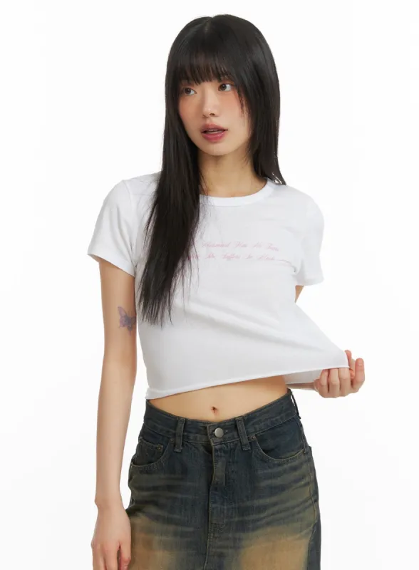 Graphic Lettering Cropped Tee CM413 sold by Lewkin