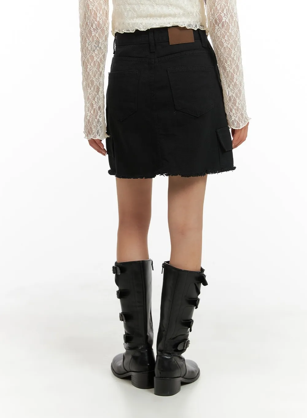 Destroyed Hem Denim Cargo Mini Skirt CM427 sold by Lewkin product image thumbnail 4