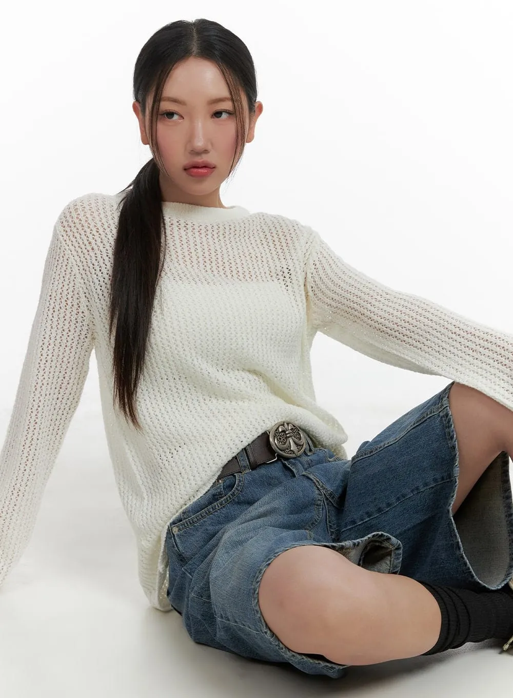 Sheer Mesh Knit Top CA415 sold by Lewkin