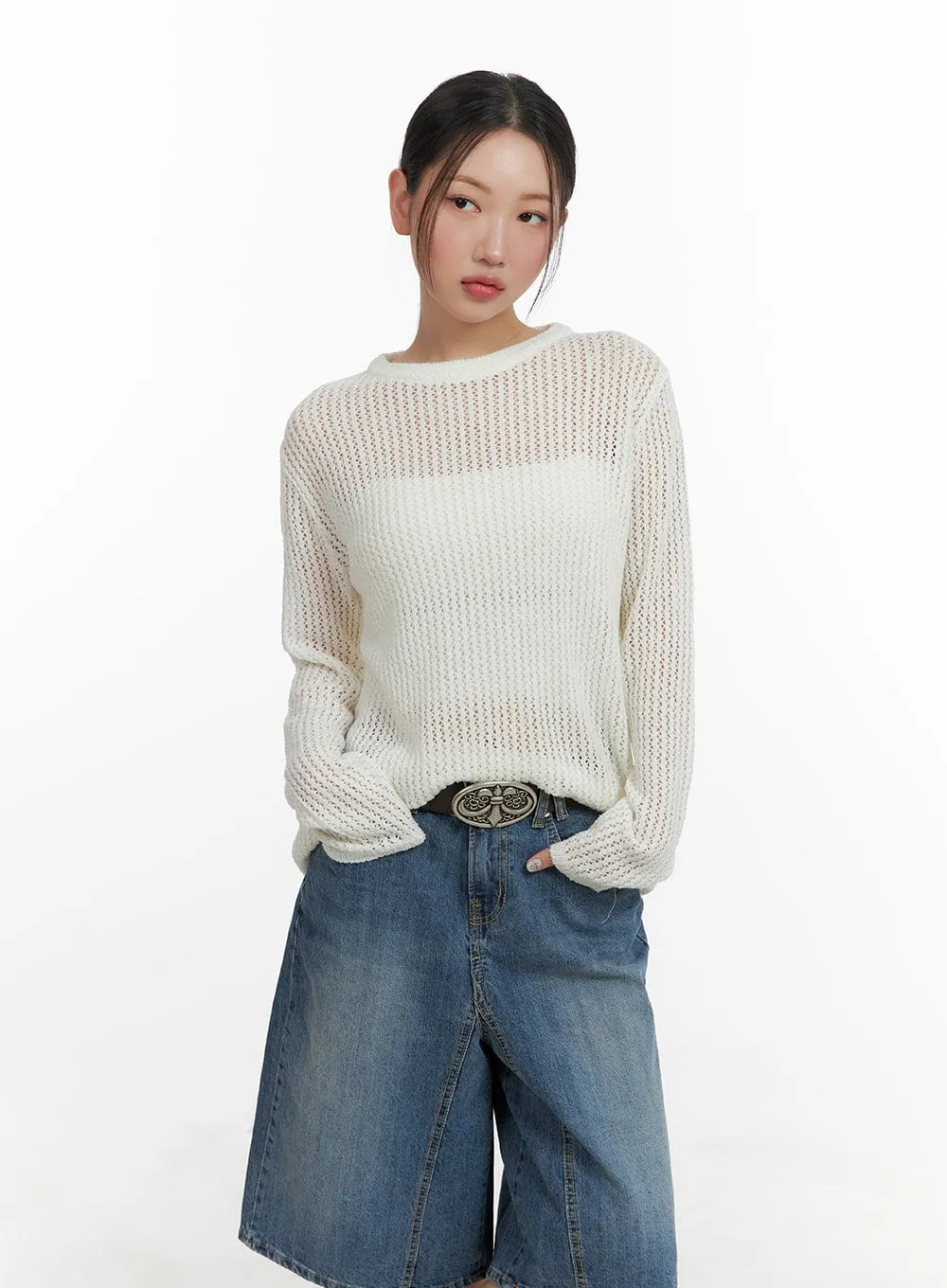 Sheer Mesh Knit Top CA415 sold by Lewkin product image thumbnail 5