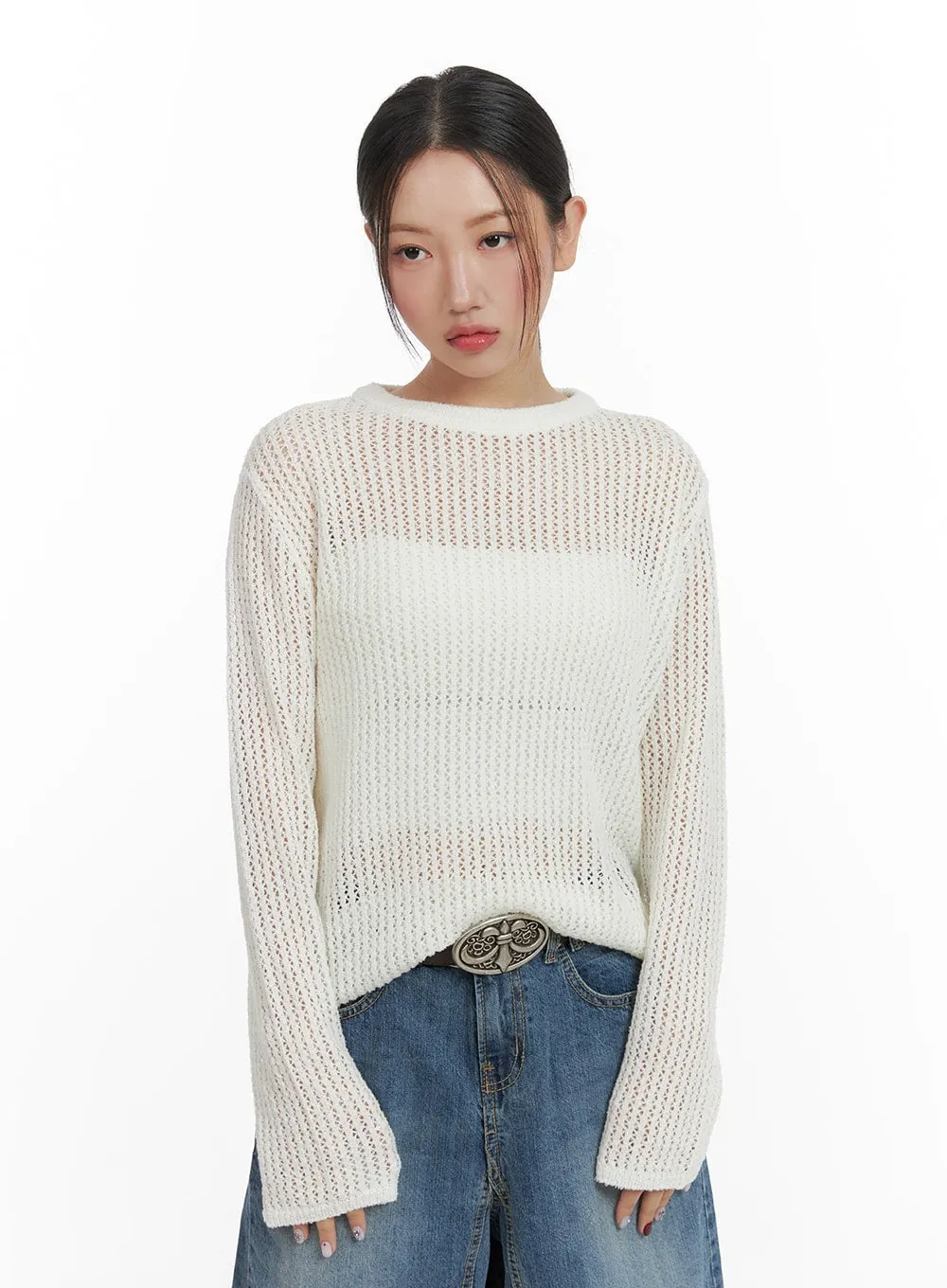 Sheer Mesh Knit Top CA415 sold by Lewkin product image thumbnail 2