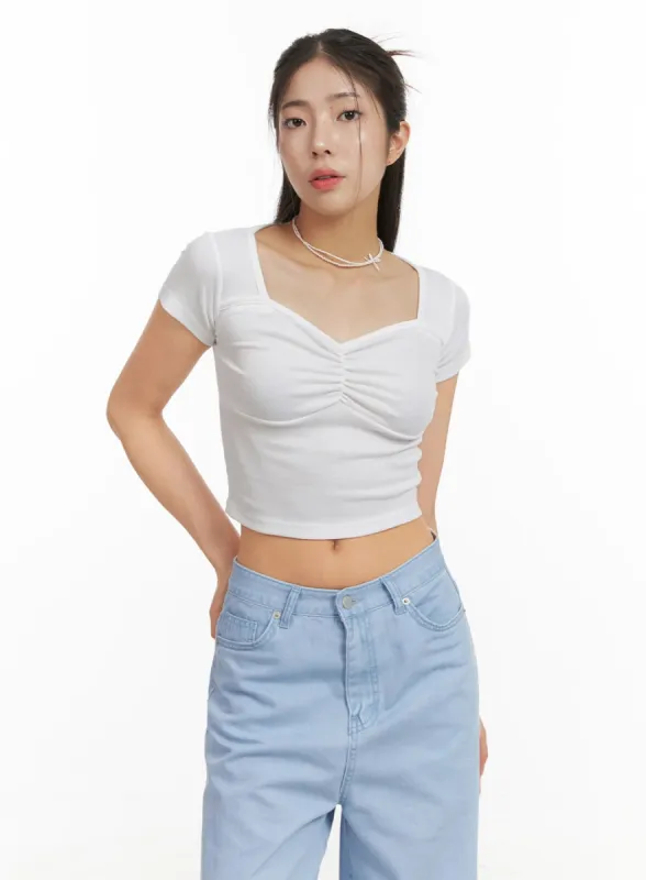 Sweetheart V-Neck Short Sleeve Top OA429 sold by Lewkin