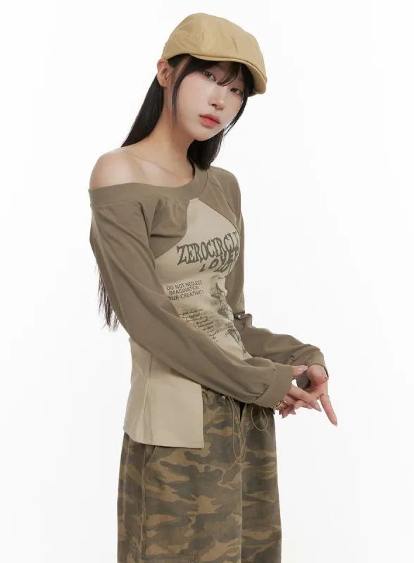 Color Block Graphic One-Shoulder Top CA430 sold by Lewkin