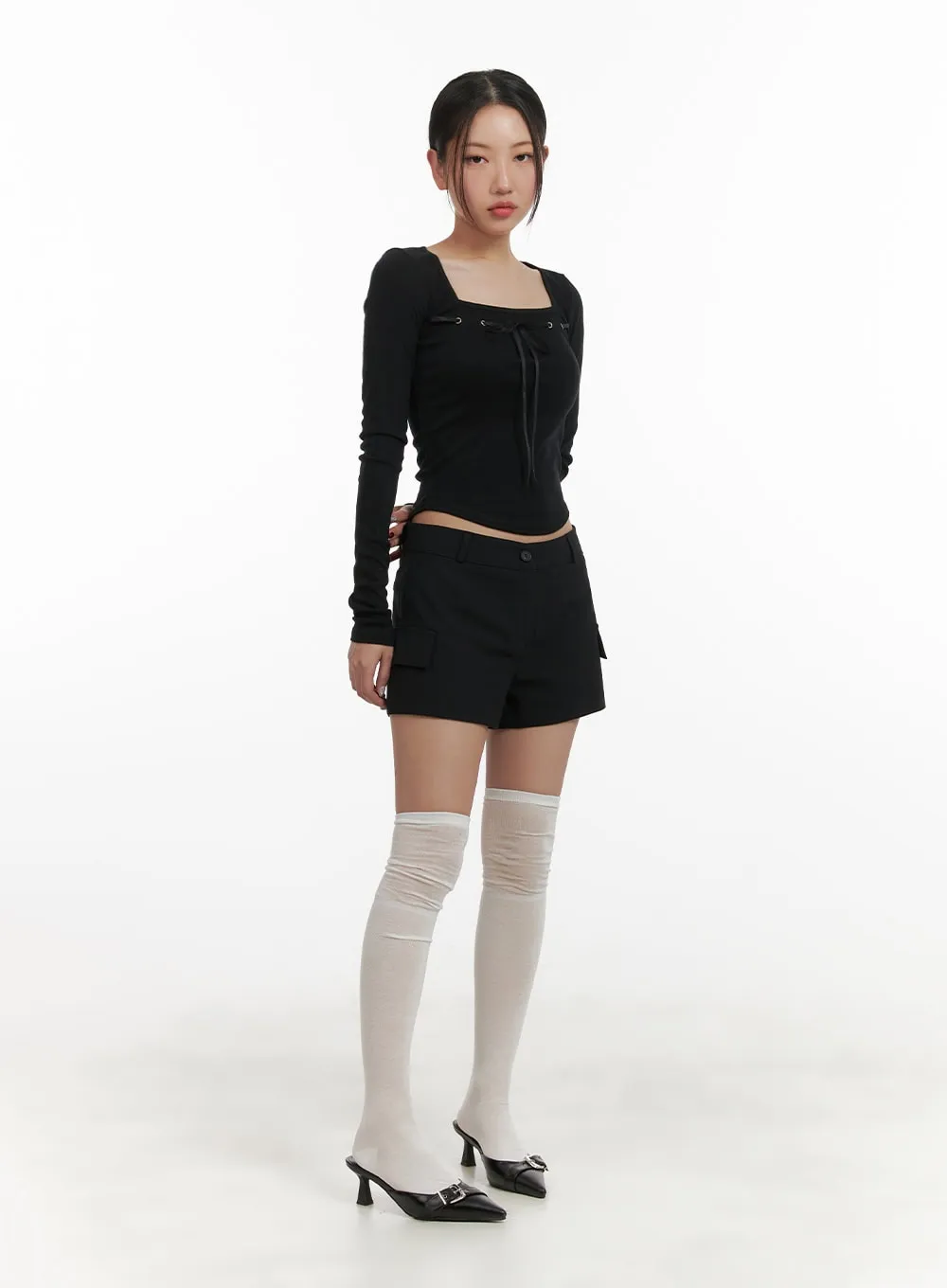 Ribbon Square Neck Crop Long Sleeve CY403 sold by Lewkin product image thumbnail 2