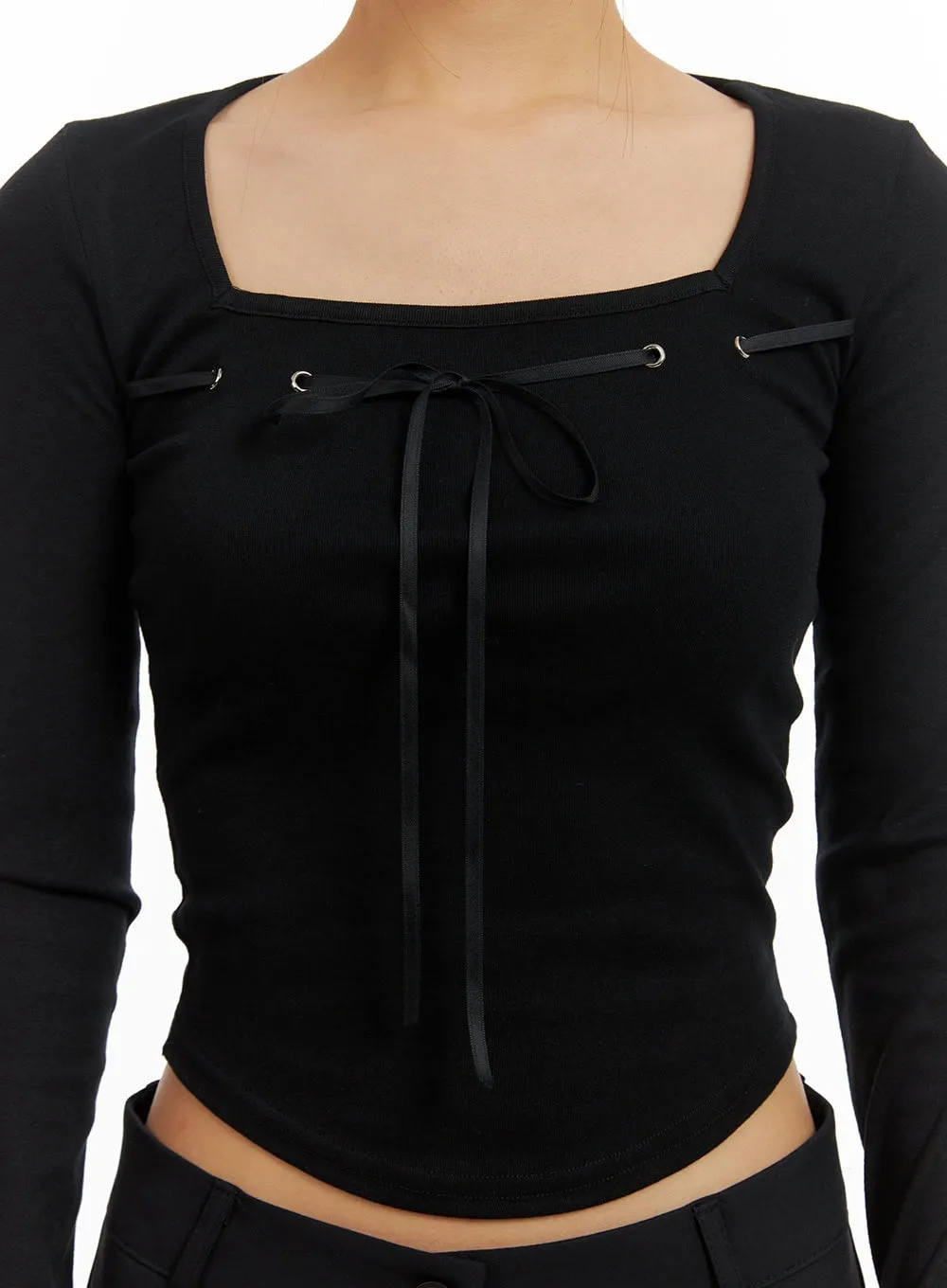 Ribbon Square Neck Crop Long Sleeve CY403 sold by Lewkin product image thumbnail 4