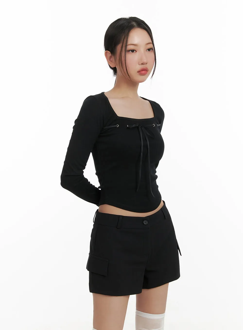 Ribbon Square Neck Crop Long Sleeve CY403 sold by Lewkin product image thumbnail 5