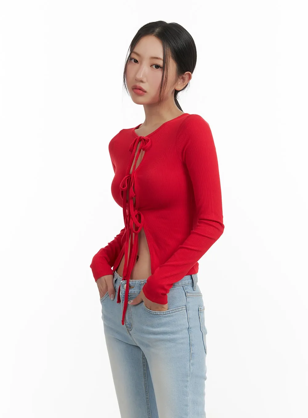 Ribbon Cut-Out Crop Cardigan CY403 sold by Lewkin product image thumbnail 4