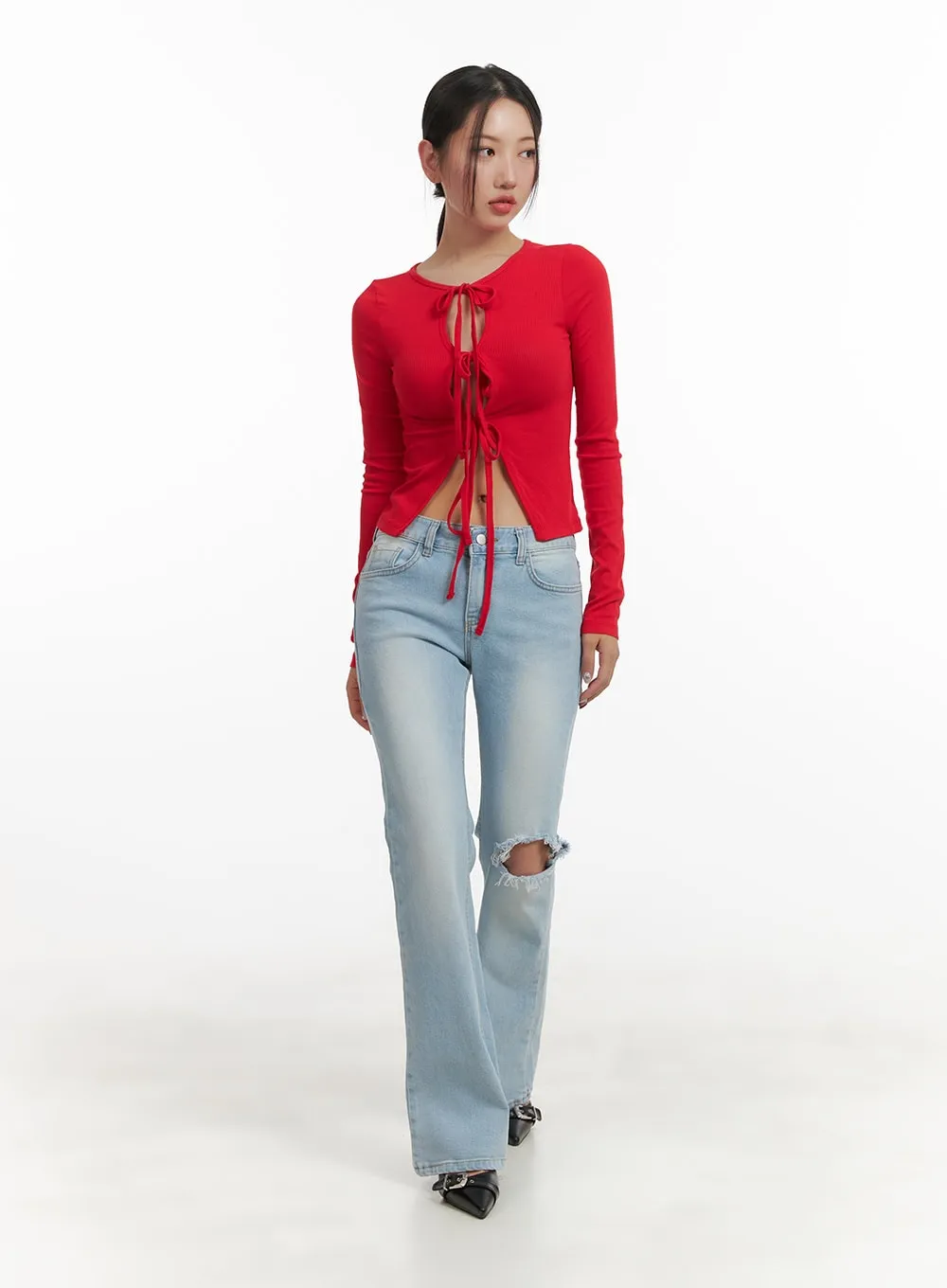 Ribbon Cut-Out Crop Cardigan CY403 sold by Lewkin product image thumbnail 2