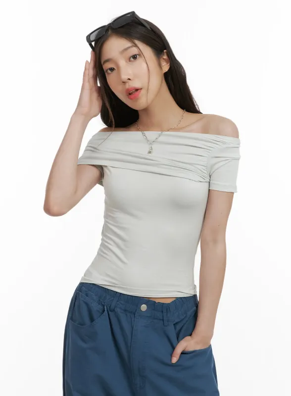 Shirred Off-Shoulder Slim Top CY416 sold by Lewkin