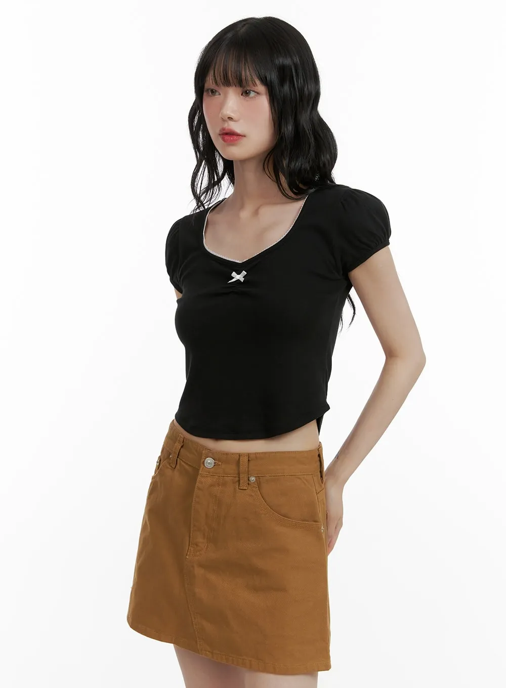 Ribbon Lace Sweetheart Crop Top CU410 sold by Lewkin