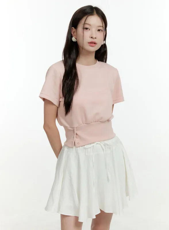 Buttoned Crop Tee OL422 sold by Lewkin