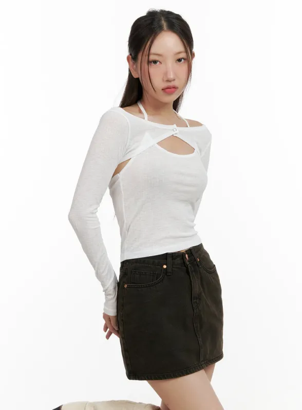 Sheer Halter Top with Buttoned Bolero Top CL431 sold by Lewkin