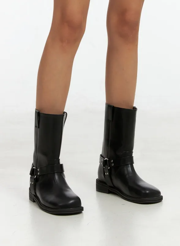 Stud Faux Leather Strap Boots IG405 sold by Lewkin