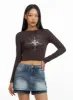 Graphic Slim Fit Long Sleeve Crop Top IG405 sold by Lewkin