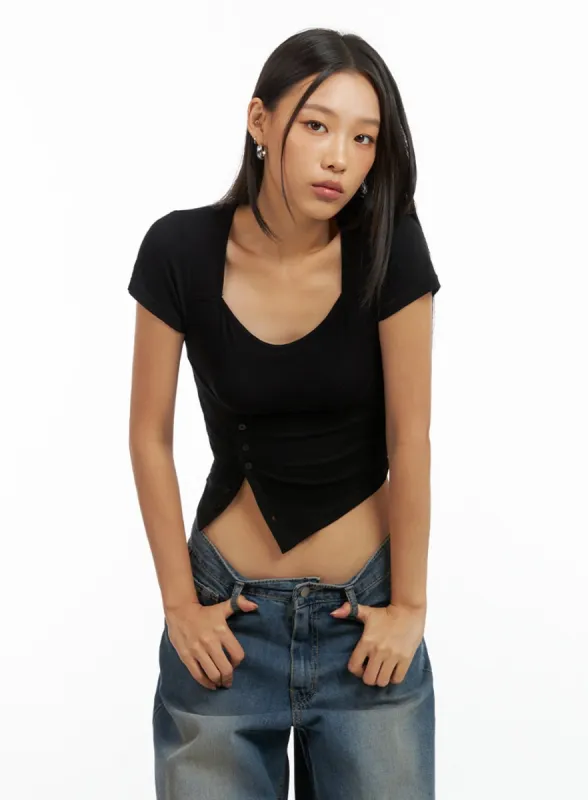 Asymmetrical Buttoned Square Neck Crop Top IG405 sold by Lewkin