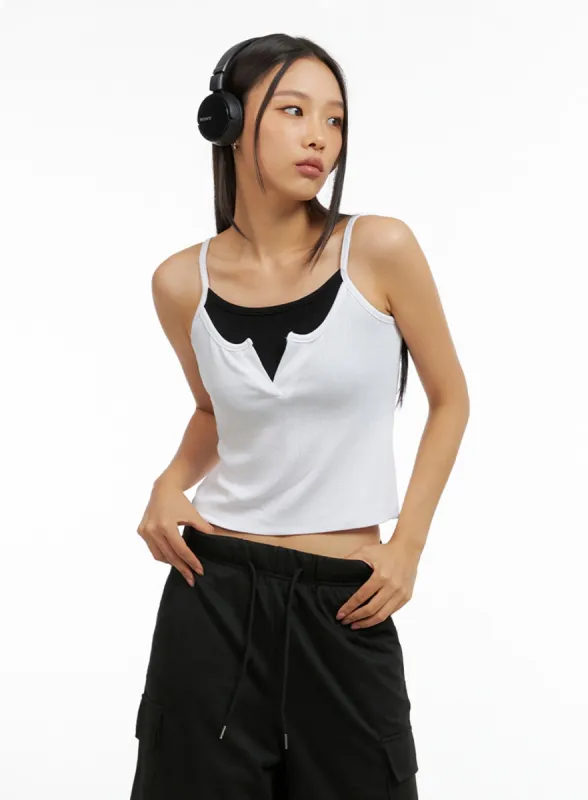 Front Slit Layered Crop Tank Top IG405 sold by Lewkin