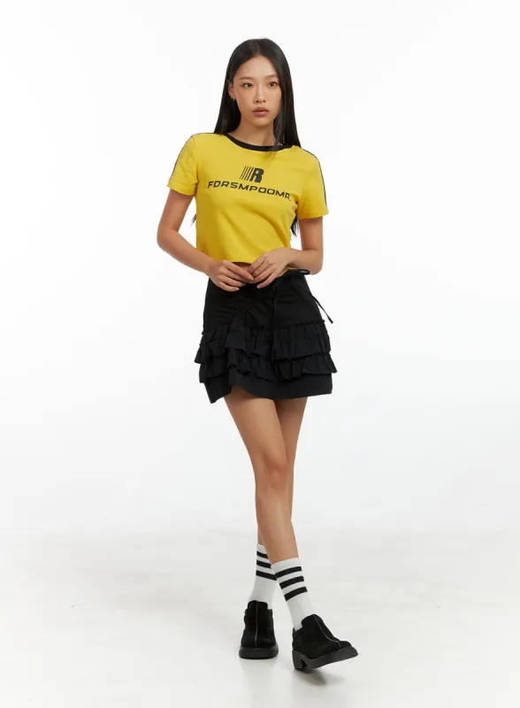 Shirred Ribbon Frill Mini Skirt IG405 sold by Lewkin