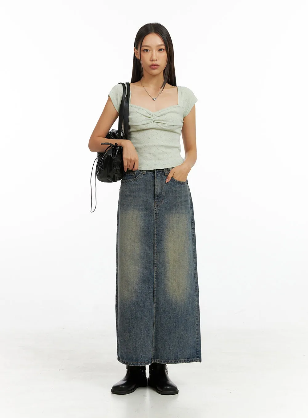 Washed Denim Maxi Skirt IG405 sold by Lewkin product image thumbnail 3