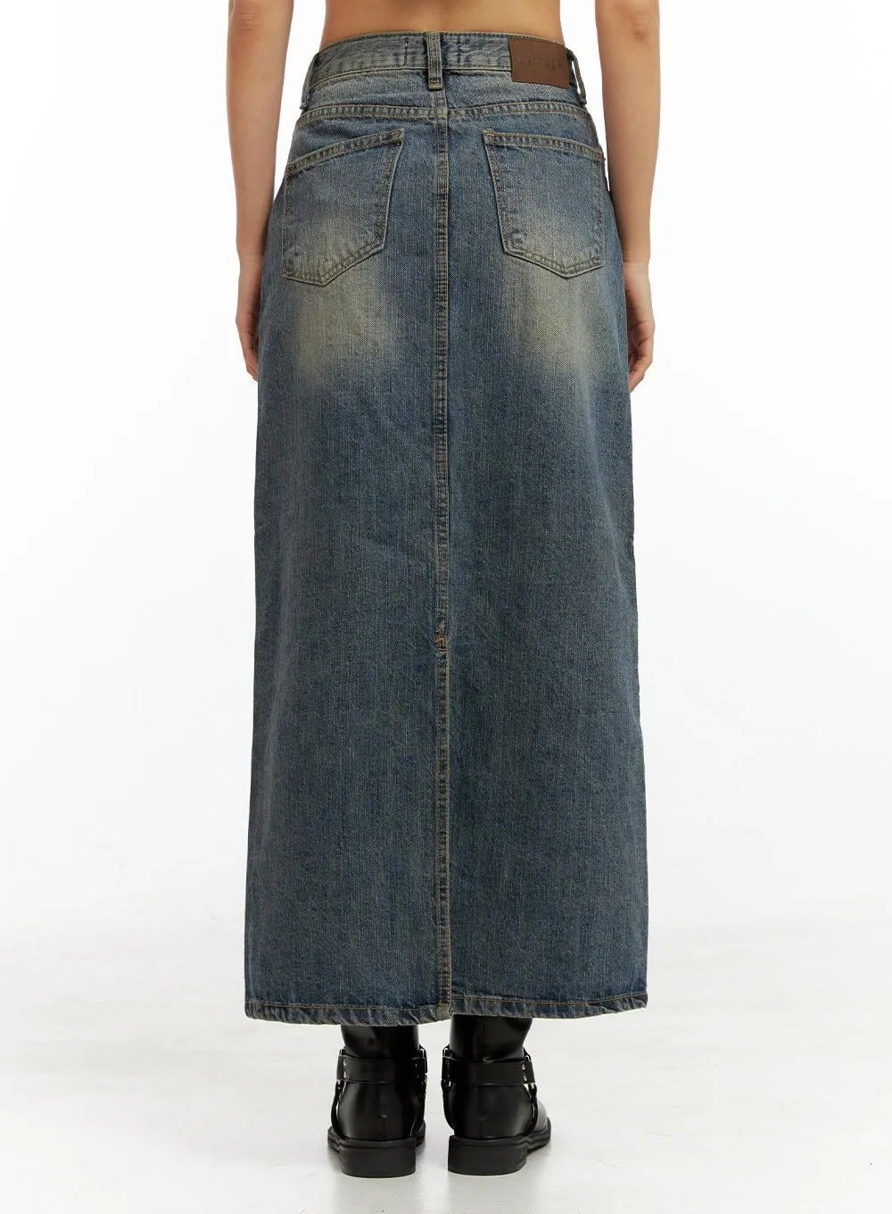 Washed Denim Maxi Skirt IG405 sold by Lewkin product image thumbnail 5