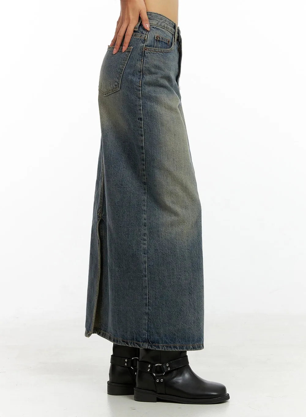 Washed Denim Maxi Skirt IG405 sold by Lewkin product image thumbnail 4