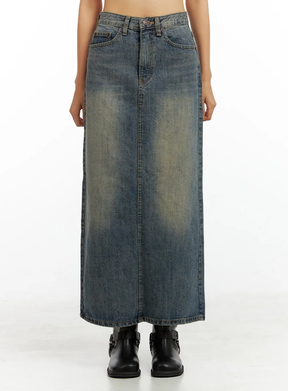 Washed Denim Maxi Skirt IG405 sold by Lewkin product image thumbnail 2