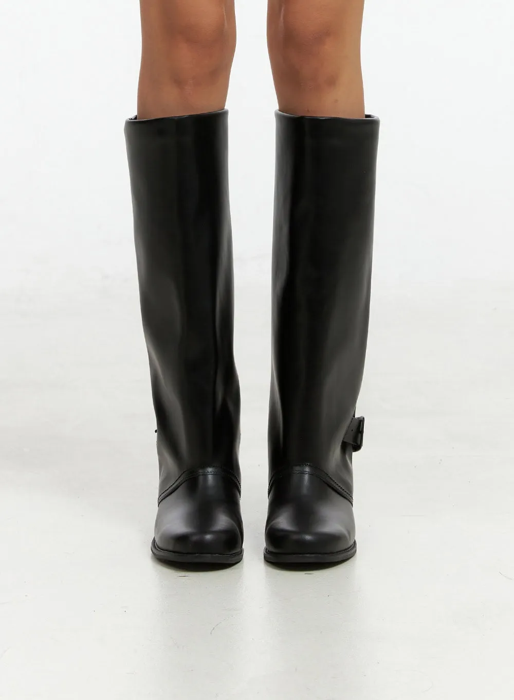 Buckle Solid Faux Leather Knee High Boots IG405 sold by Lewkin product image thumbnail 4