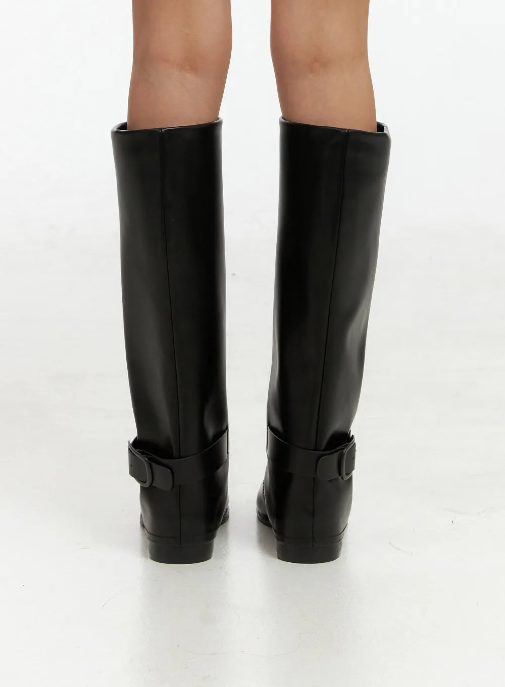Buckle Solid Faux Leather Knee High Boots IG405 sold by Lewkin product image thumbnail 5