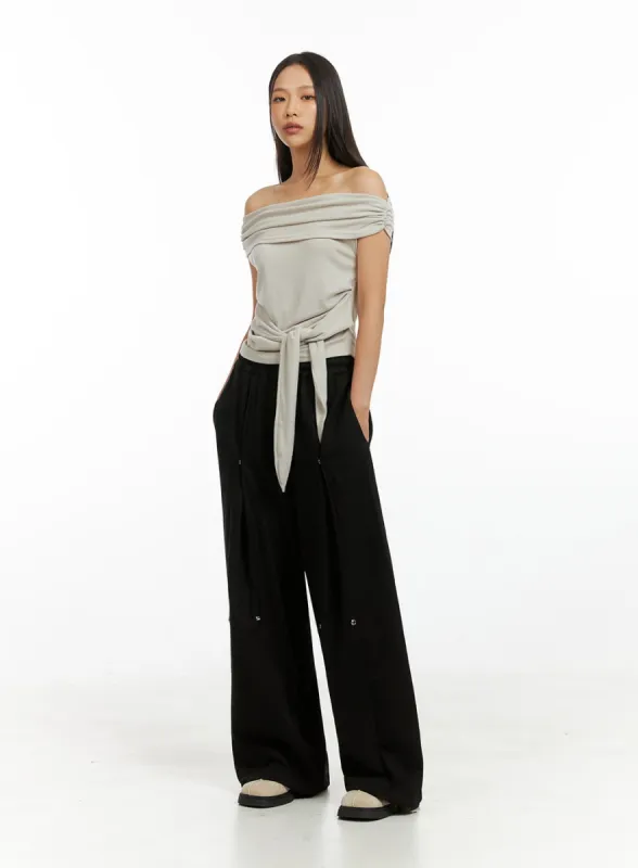 Pintucked Wide Leg Sweatpants IG405 sold by Lewkin