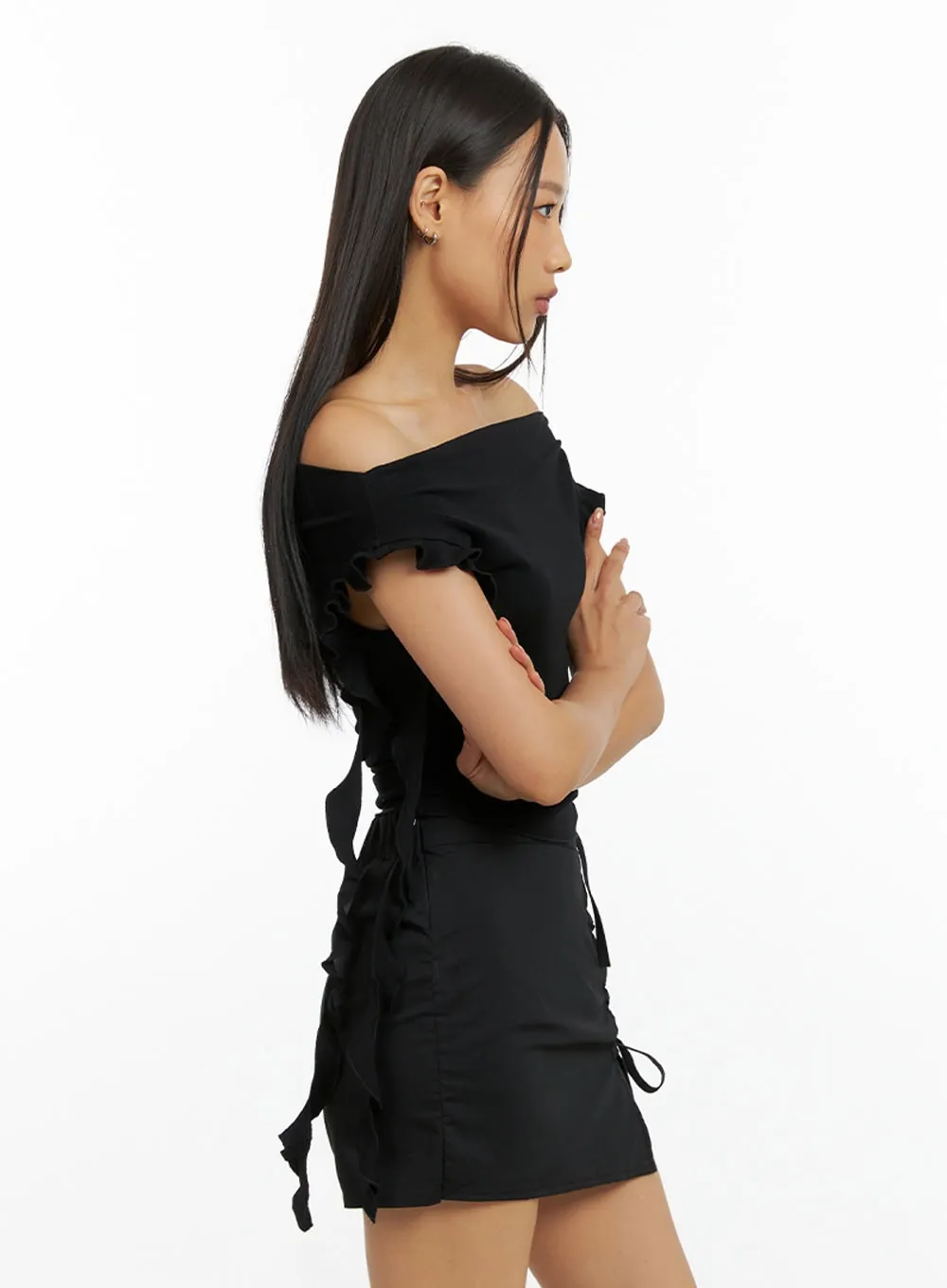 Frill Sleeve Off Shoulder Crop Top IG405 sold by Lewkin product image thumbnail 5