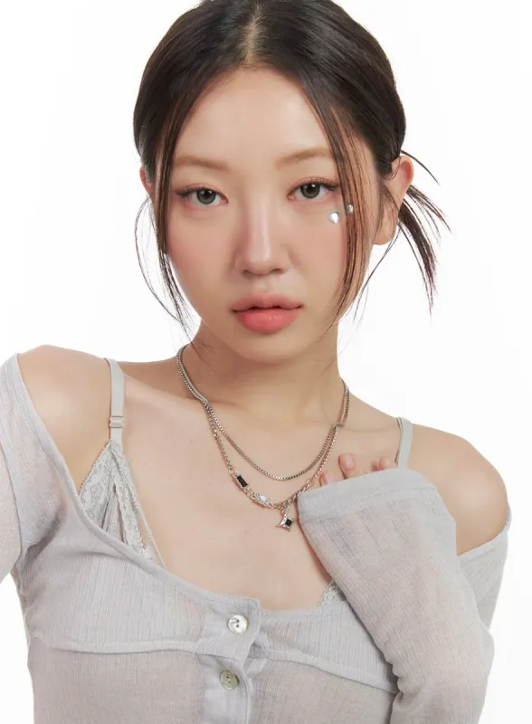 Black Cubic Chain Necklace IG406 sold by Lewkin