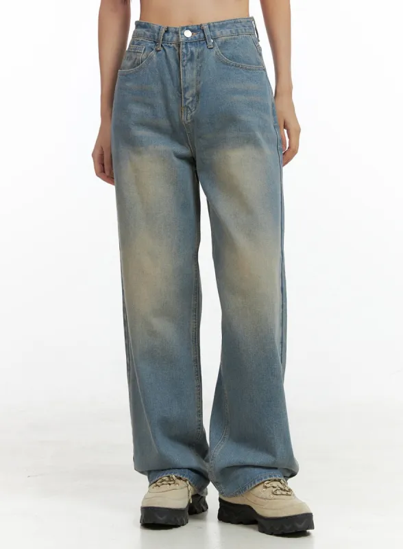 Faya Vintage Washed Wide Leg Jeans OG406 sold by Lewkin